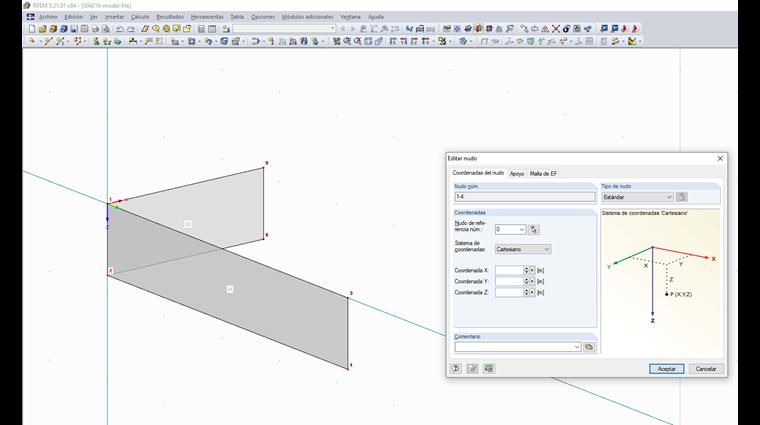 Comprobación de las coordenadas del nudo
