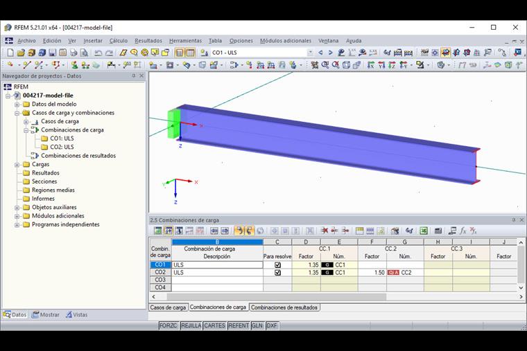 Descripción de la combinación de carga
