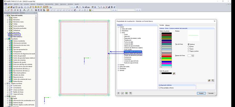 Mostrar propiedades del contorno de la sección