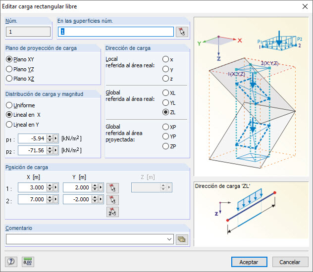 Aplicación de la tensión de compresión como "carga rectangular libre" a una estructura equivalente
