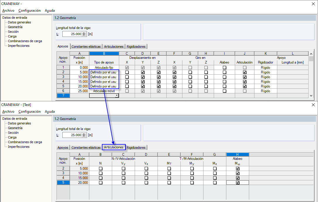 Articulaciones definidas por el usuario