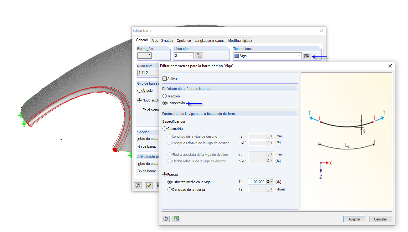 Configuración de la búsqueda de forma para una viga