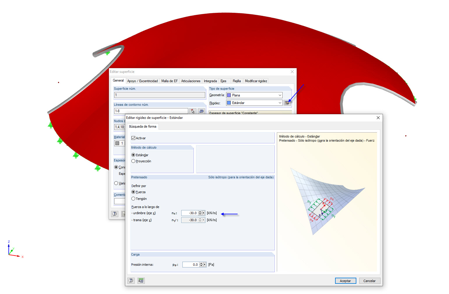 Configuración de la búsqueda de forma para un elemento de superficie