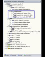 Navegador de resultados para los resultados de RF-CONCRETE Surfaces