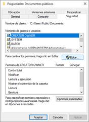 En la pestaña Seguridad de Propiedades, puede definir el acceso completo para un grupo de usuarios o un usuario seleccionado haciendo clic en el botón Editar.