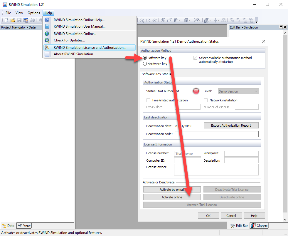 Activación de la licencia de prueba