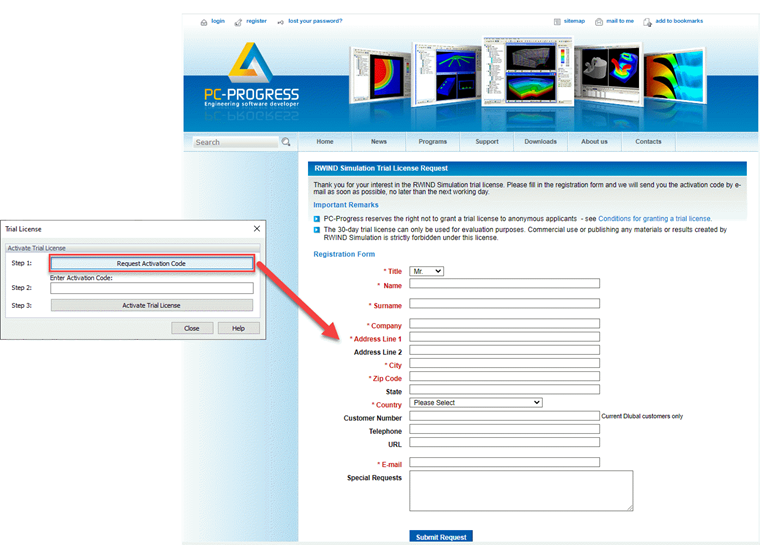 Solicitud del código de activación