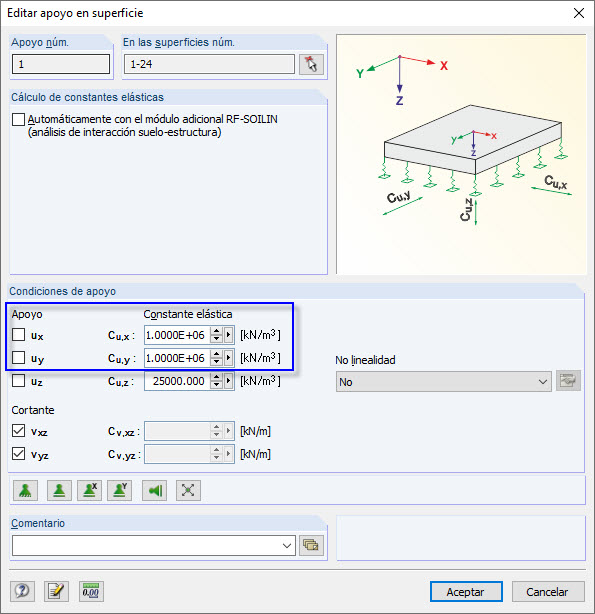Definición de muelles en vez de apoyos empotrados