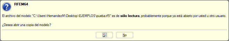 Advertencia cuando se trata de abrir de nuevo un archivo de RFEM ya abierto