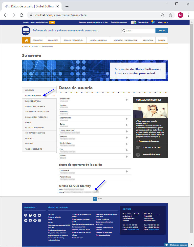 Identidad en el servicio web de la cuenta de Dlubal 