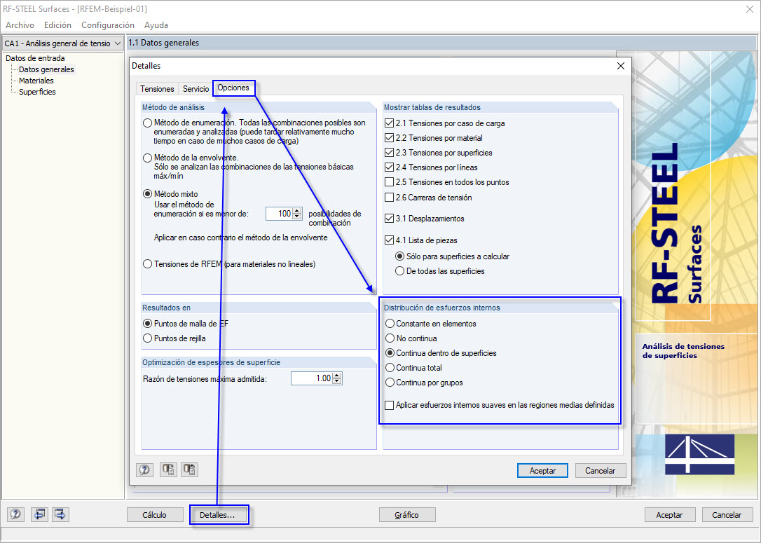 Distribución de esfuerzos internos en RF-STEEL Surfaces