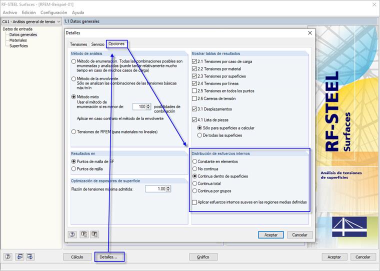 Distribución de esfuerzos internos en RF-STEEL Surfaces