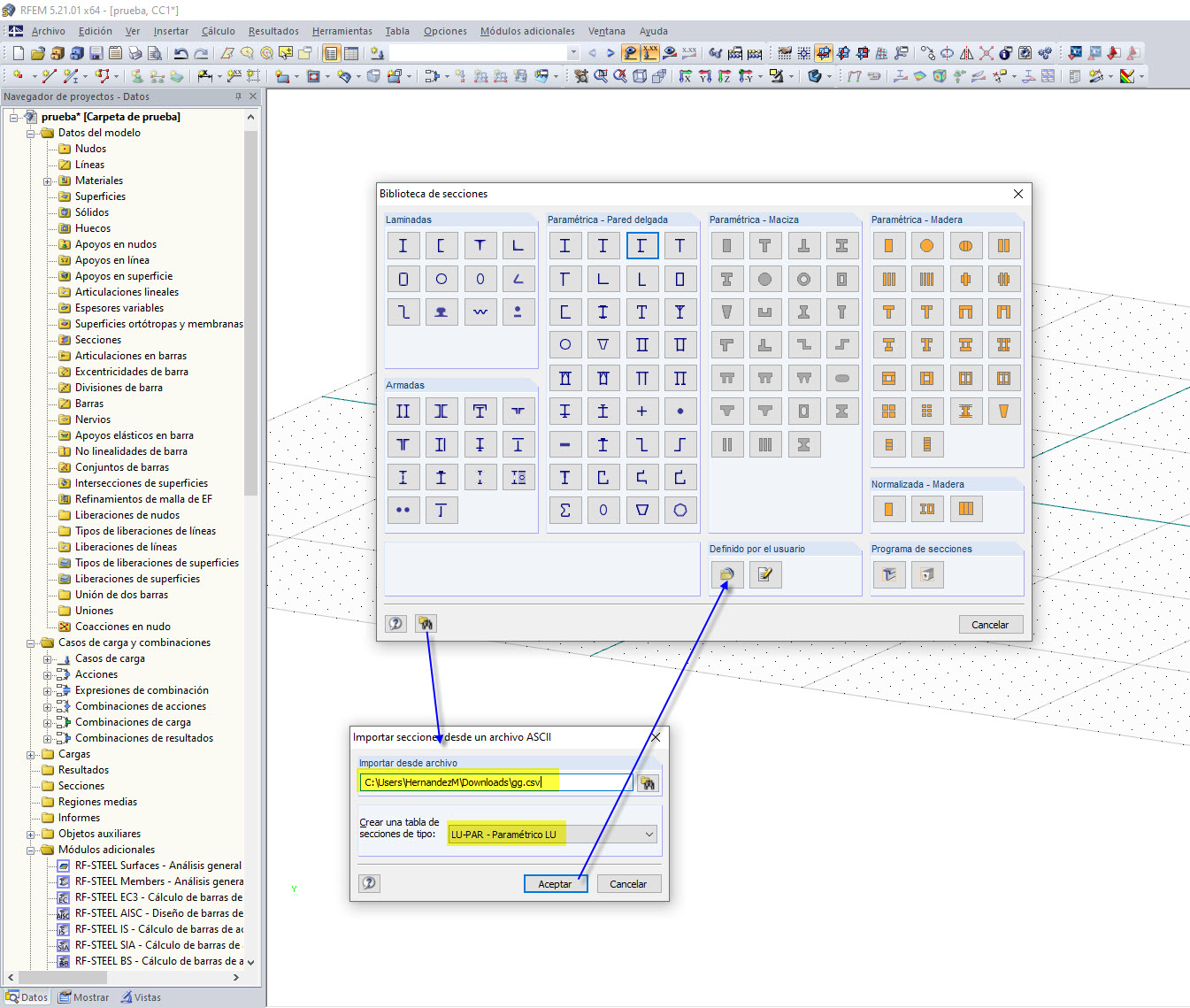 Importar tabla de secciones