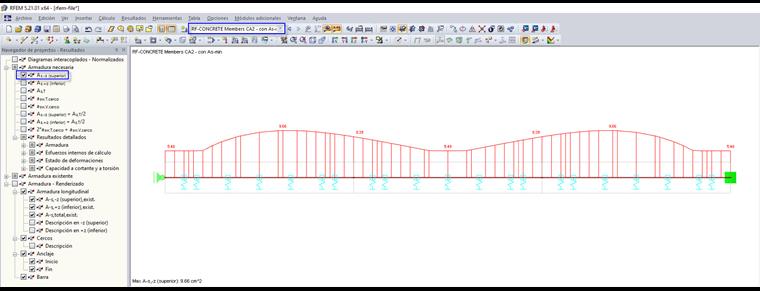 Distribución de la armadura necesaria incl. Armadura longitudinal mínima según la norma