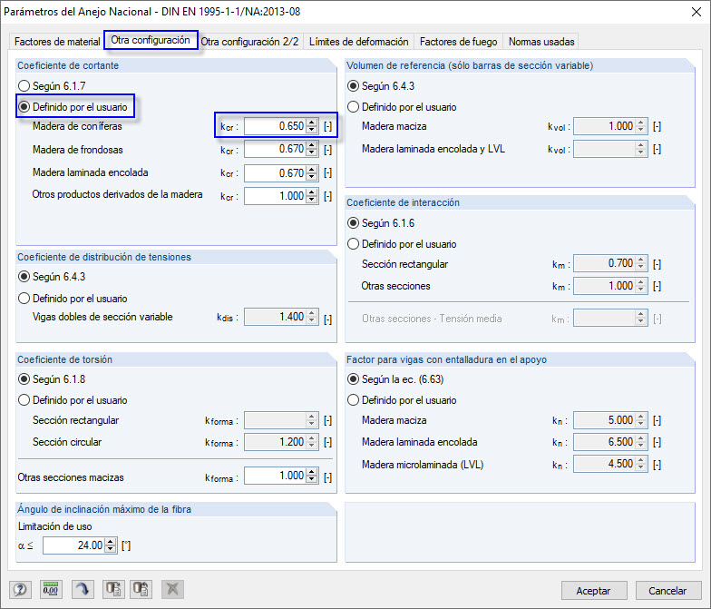 Definición manual del coeficiente de cortante