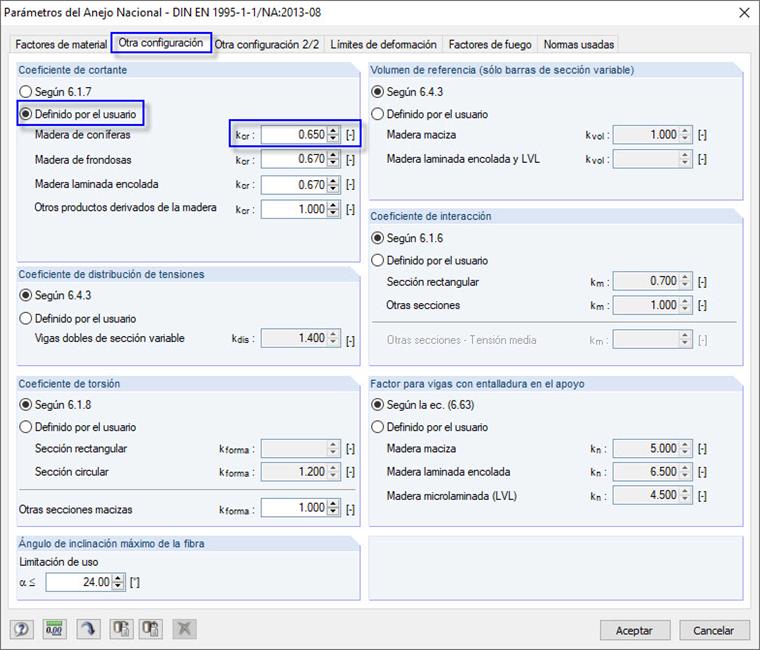 Definición manual del coeficiente de cortante