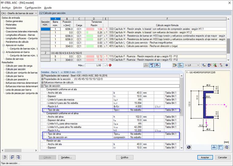 Sección en C no esbelta calculable