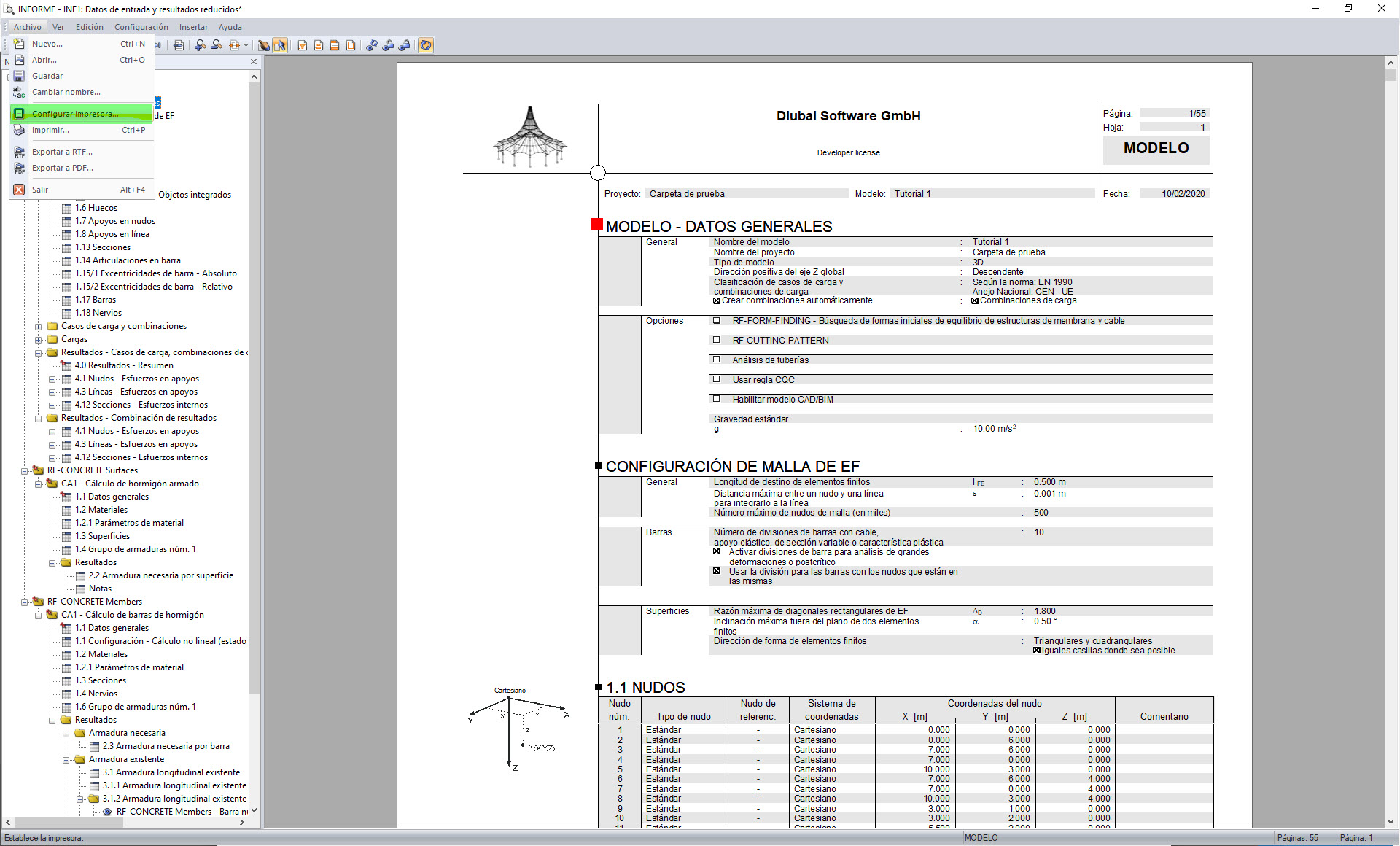 Informe de impresión en formato A4
