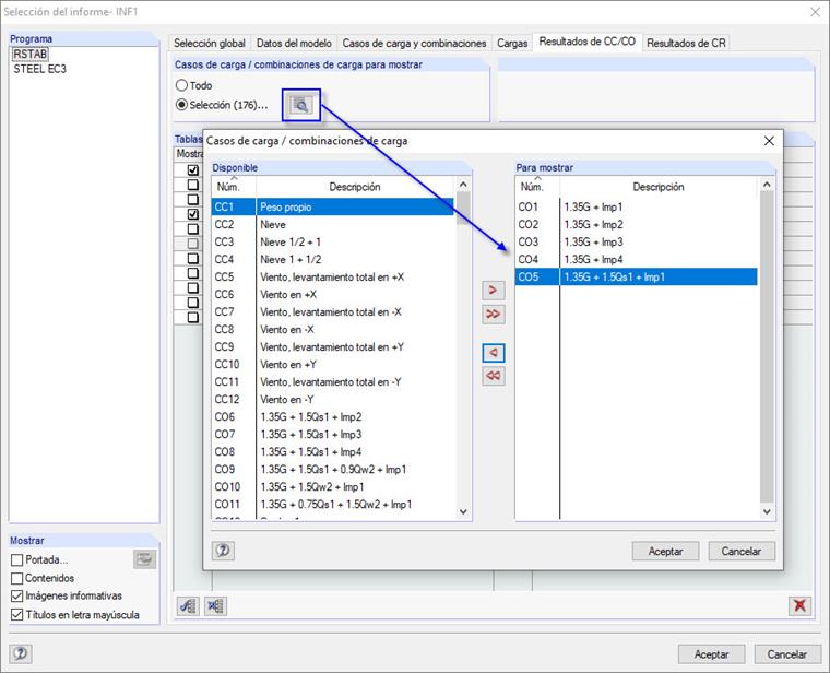Selección del informe