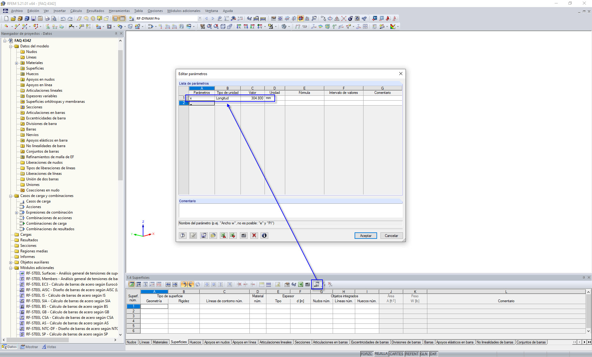 Definición de parámetros