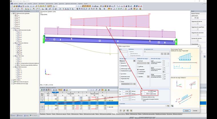 Carga en barra definida en secciones