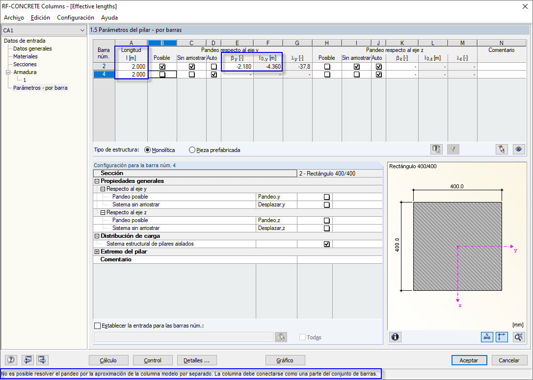 Masaje de advertencia para columnas divididas