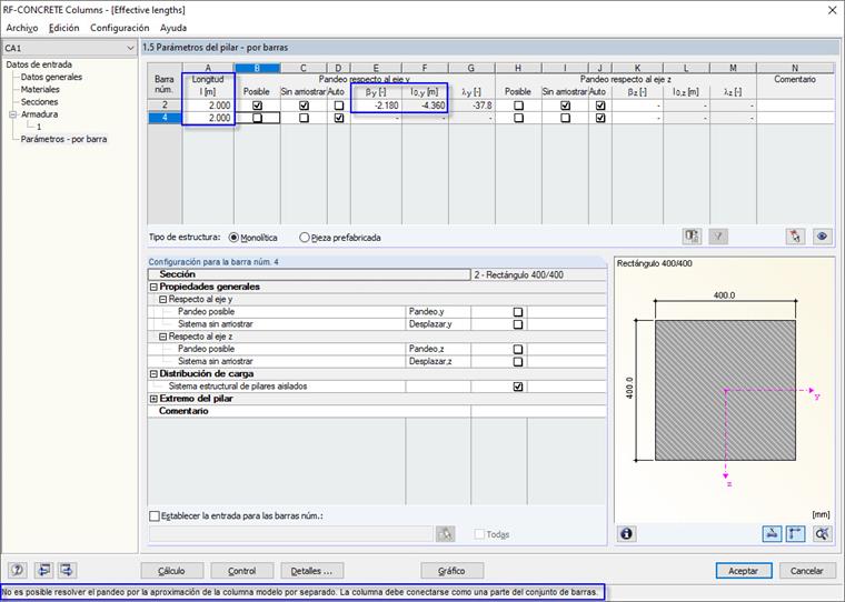 Masaje de advertencia para columnas divididas