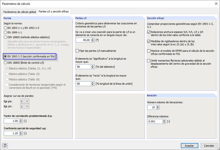 Parámetros de cálculo