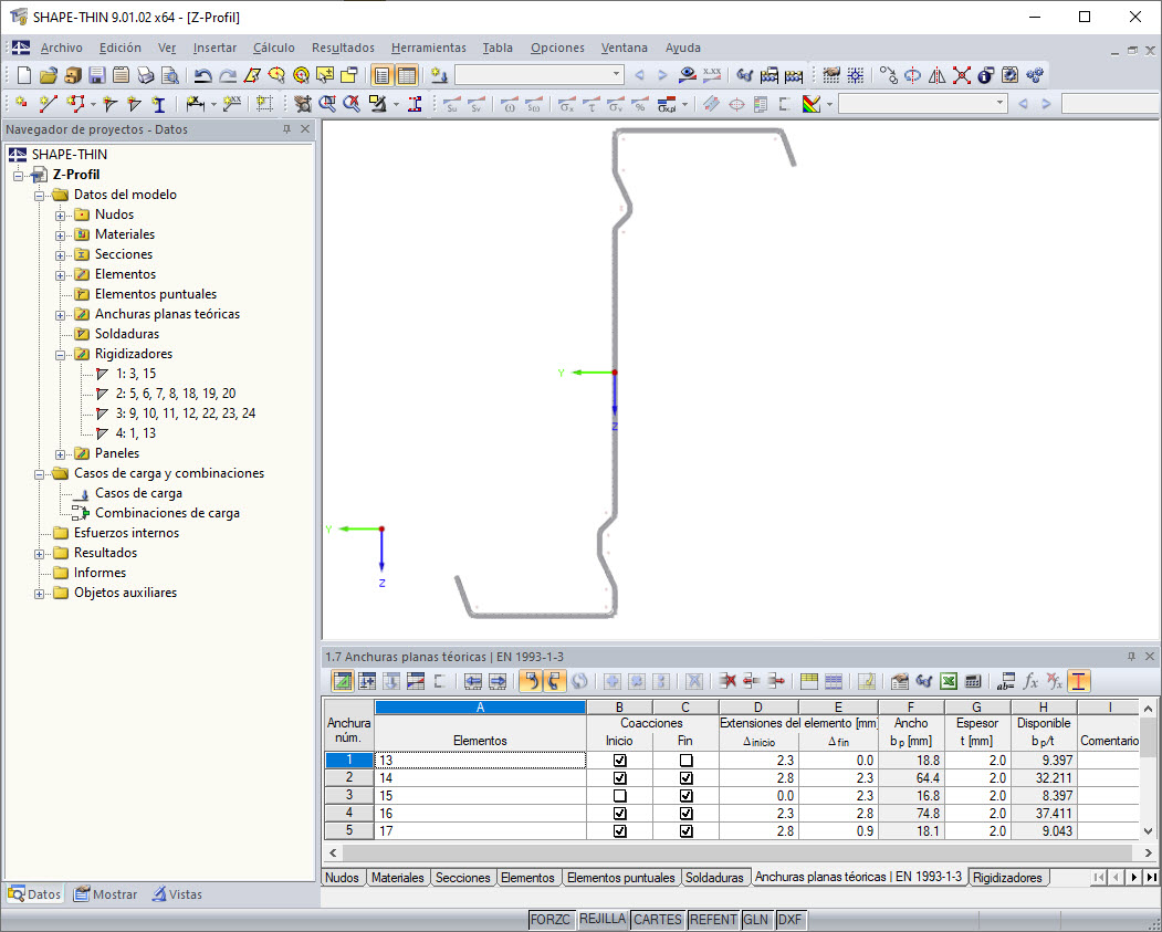 Tabla "1.7 Anchuras planas teóricas | EN 1993-1-3"