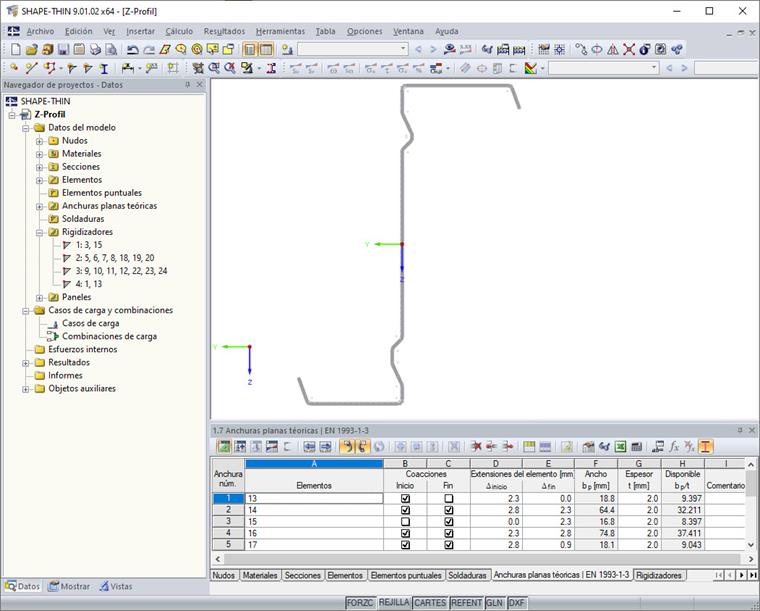 Tabla "1.7 Anchuras planas teóricas | EN 1993-1-3"