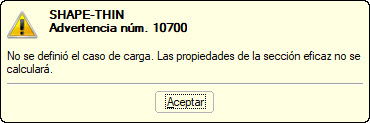 Advertencia "Las propiedades de la sección eficaz no se calcularán"