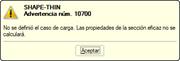 Advertencia "Las propiedades de la sección eficaz no se calcularán"