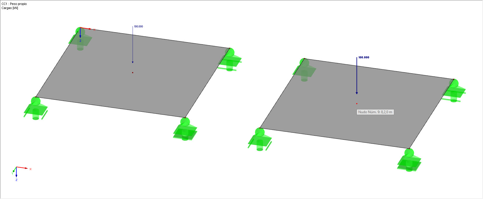 Last als "Freie Einzellast" und "Knotenlast"