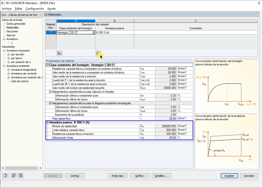 Resistencia característica a tracción f_tk con parte creciente de la curva tensión-deformación