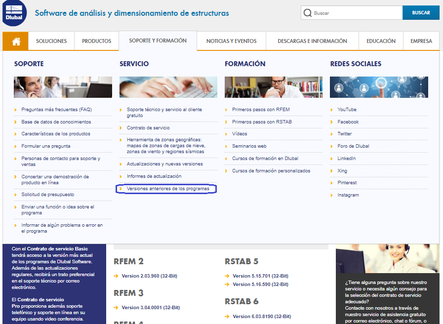 Versiones anteriores del programa en el sitio web de Dlubal