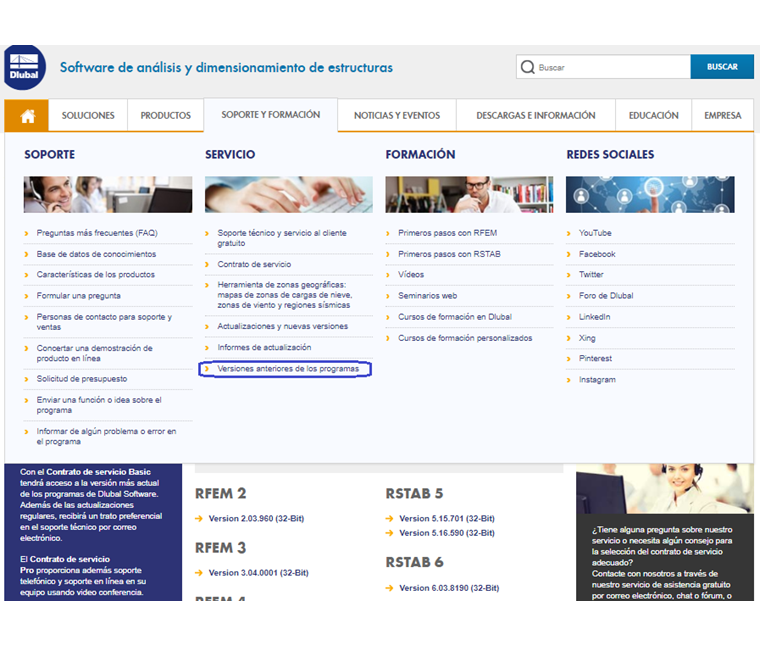 Versiones anteriores del programa en el sitio web de Dlubal