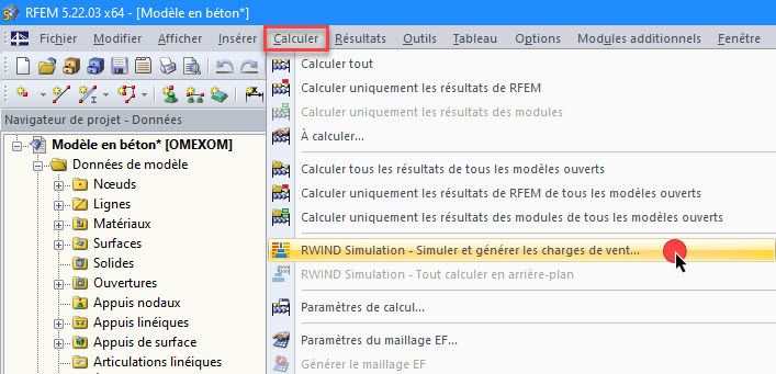 Opción para acceder a RWIND Simulation