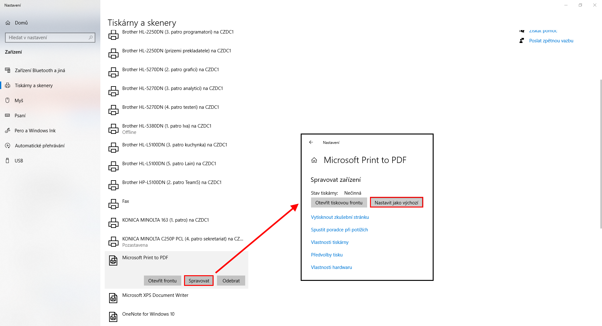 Configuración de la impresora predeterminada