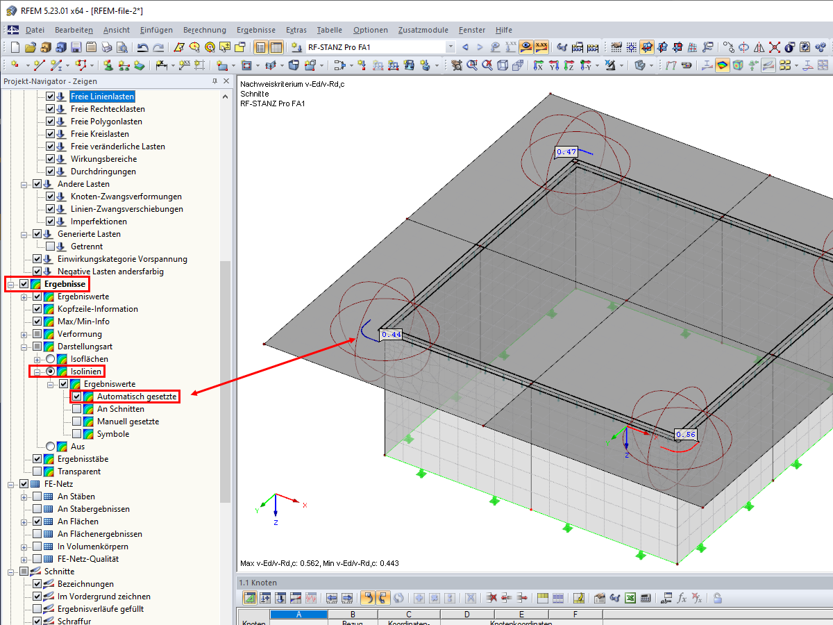Configuración en el navegador de visualización para activar "Valores de resultados definidos automáticamente"