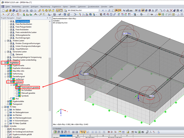 Configuración en el navegador de visualización para activar "Valores de resultados definidos automáticamente"