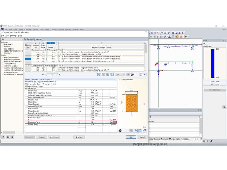 Muesca - Factor de reducción menor que 1,0