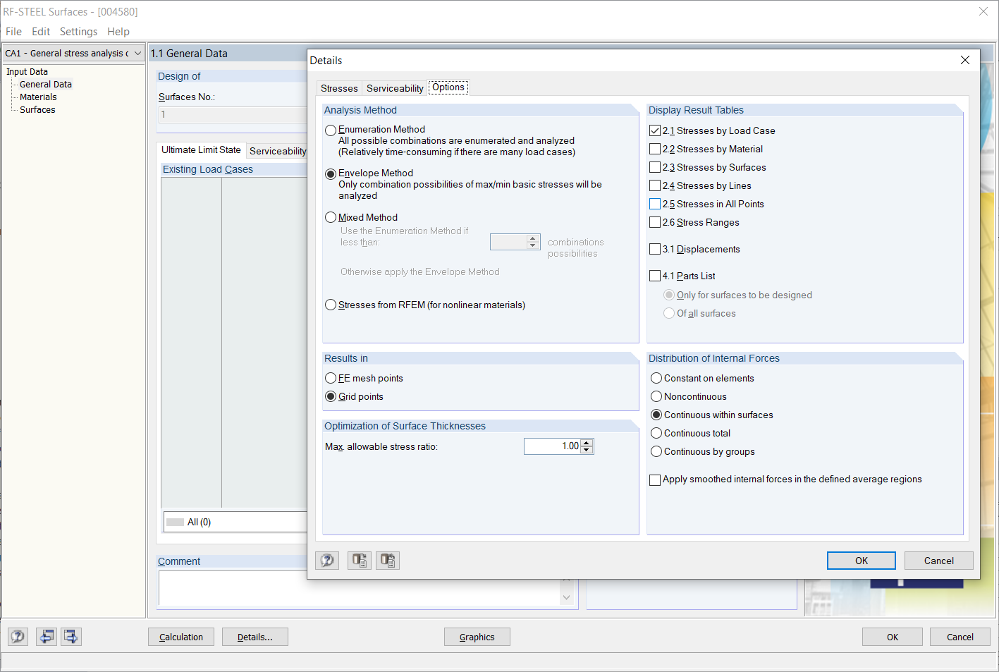 Ajustes en el módulo adicional RF-STEEL Surfaces