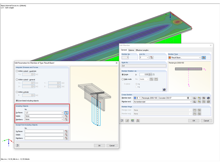 Configuración de objetos incluidos en la viga de resultados