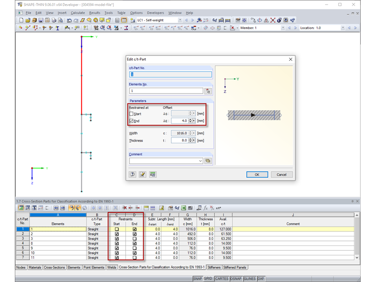 Soporte en el cuadro de diálogo y la tabla (marcado en rojo)