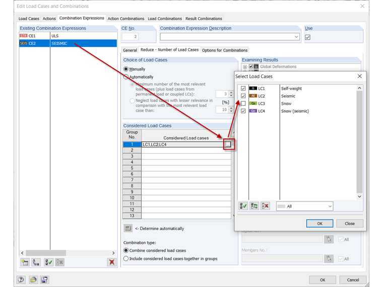 Configuración para la situación de proyecto sísmica