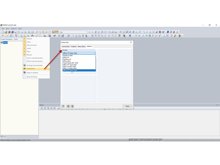Personalizar → Opciones