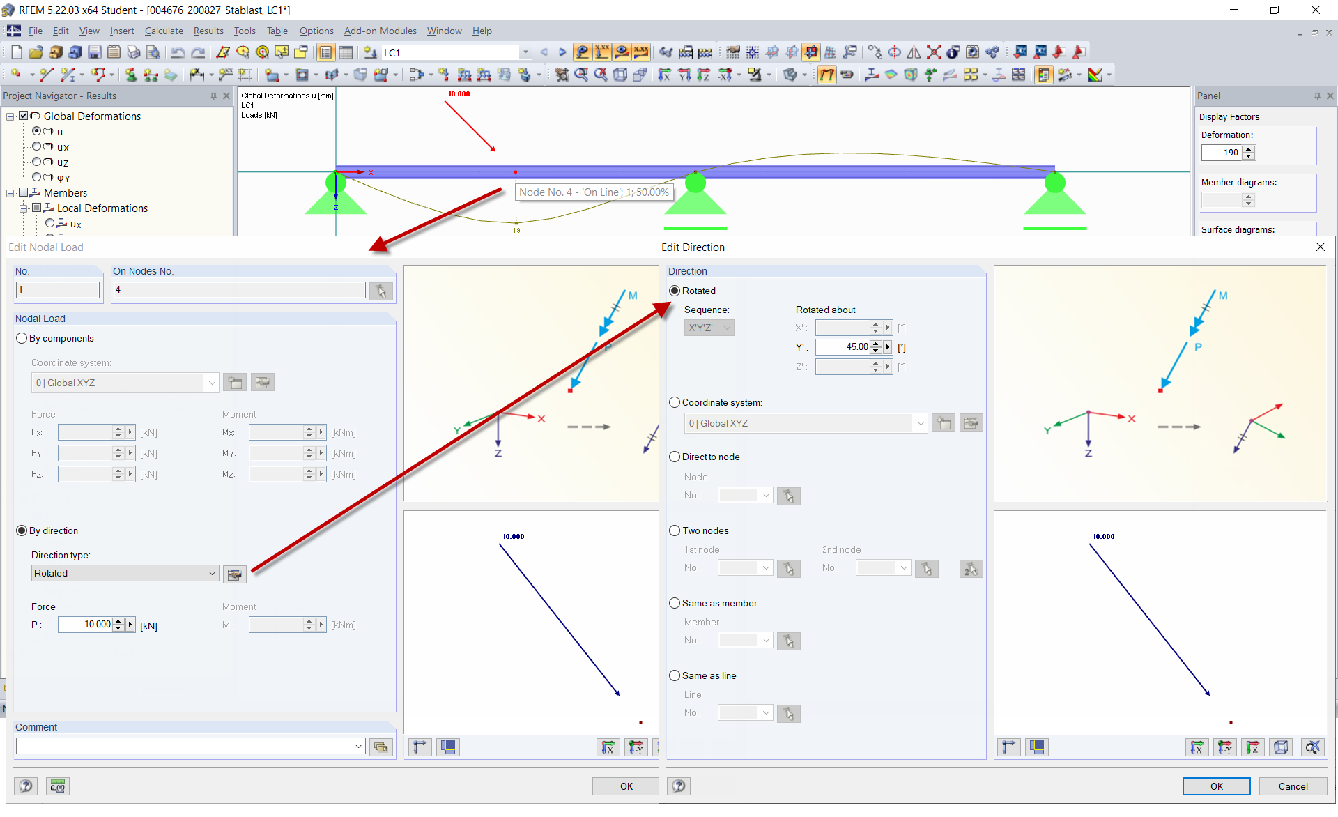 Editar carga en nudo