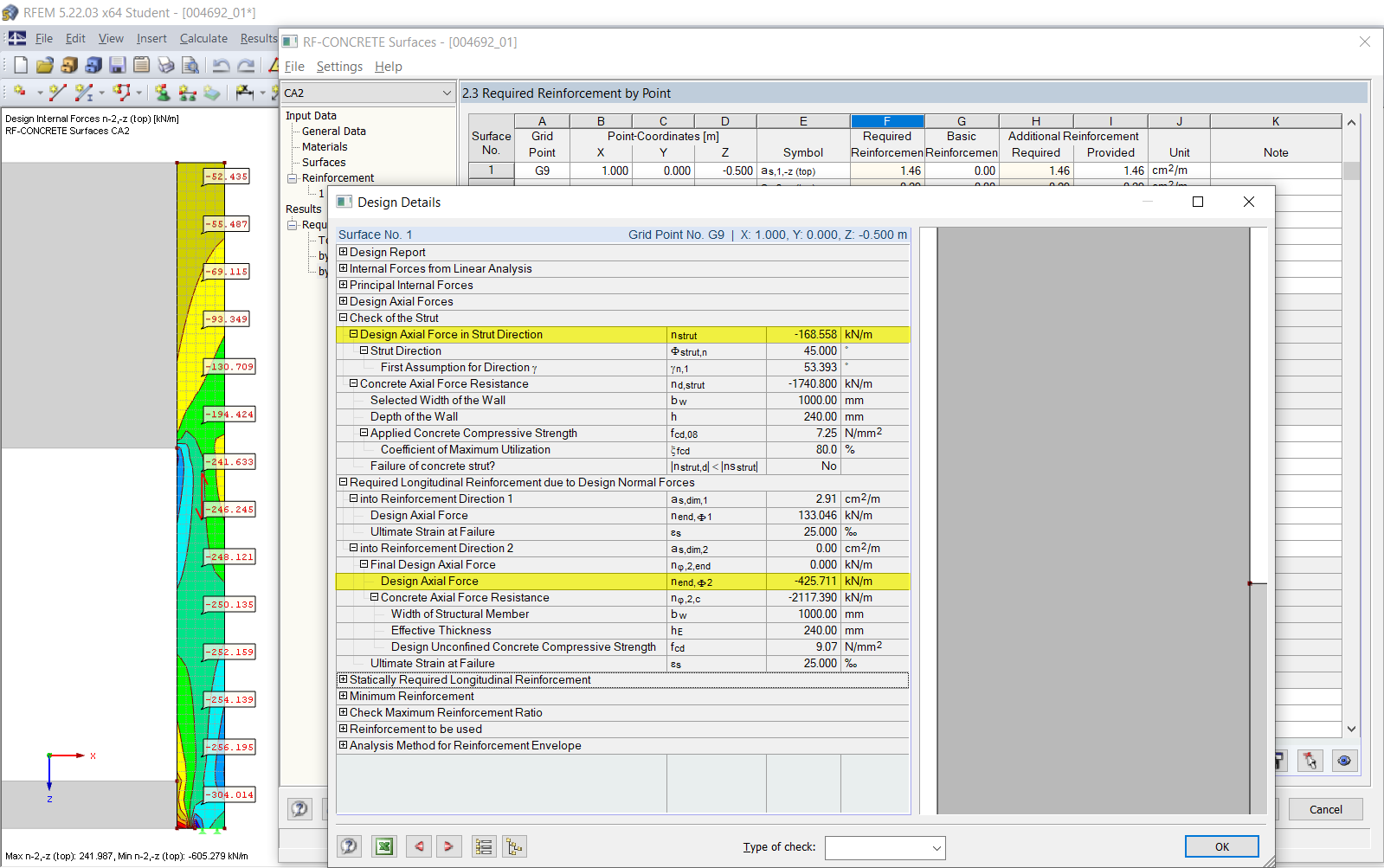 Detalles de cálculo con optimización de esfuerzos internos