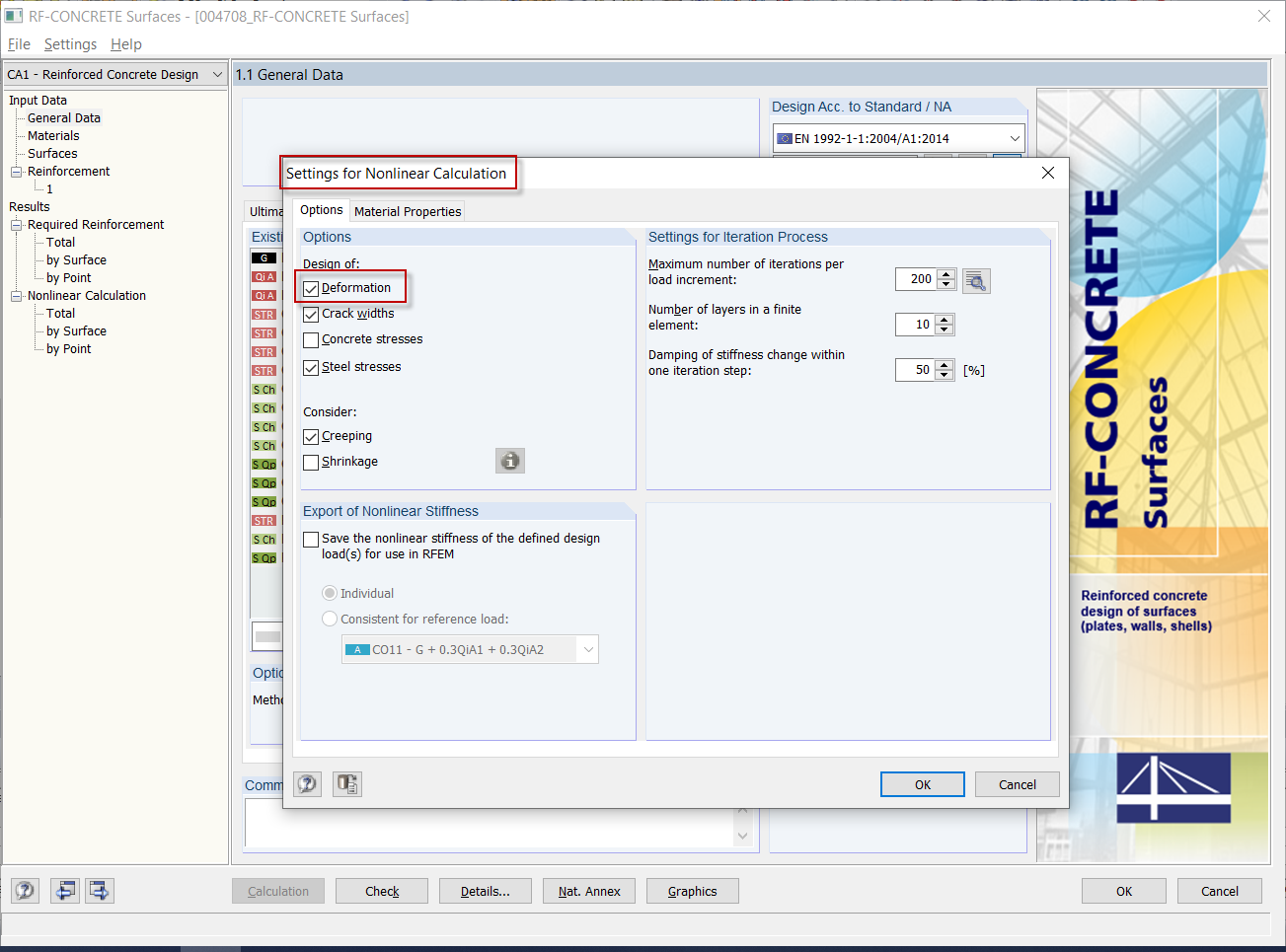 Configuración para el cálculo no lineal en el estado límite de servicio