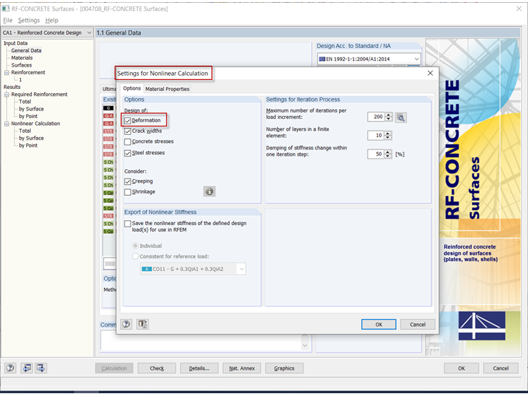 Configuración para el cálculo no lineal en el estado límite de servicio